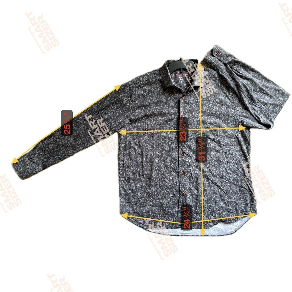 Luchiano Visconti XL Gray Paisley Shirt‎ Red Trim Made in Turkey Stretch EUC - Picture 2 of 11